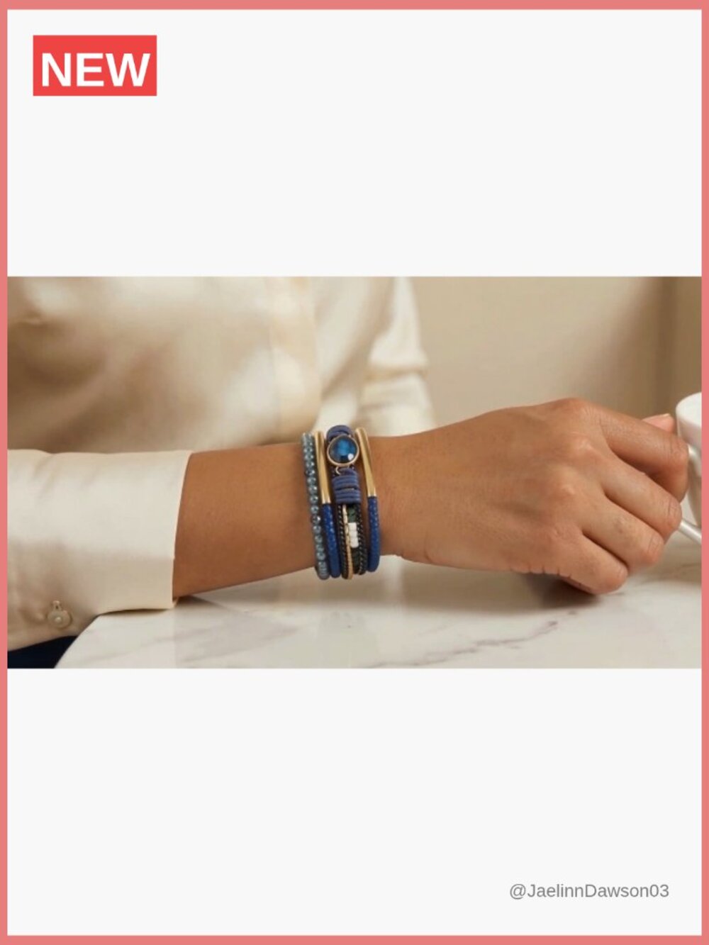 Leather Wrap Bracelet Boho Handmade Multi-Layer Cuff with Crystal Bead Heart - Picture 7 of 7